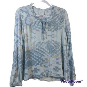 Knox Rose Blue Boho Western Print Top Size M